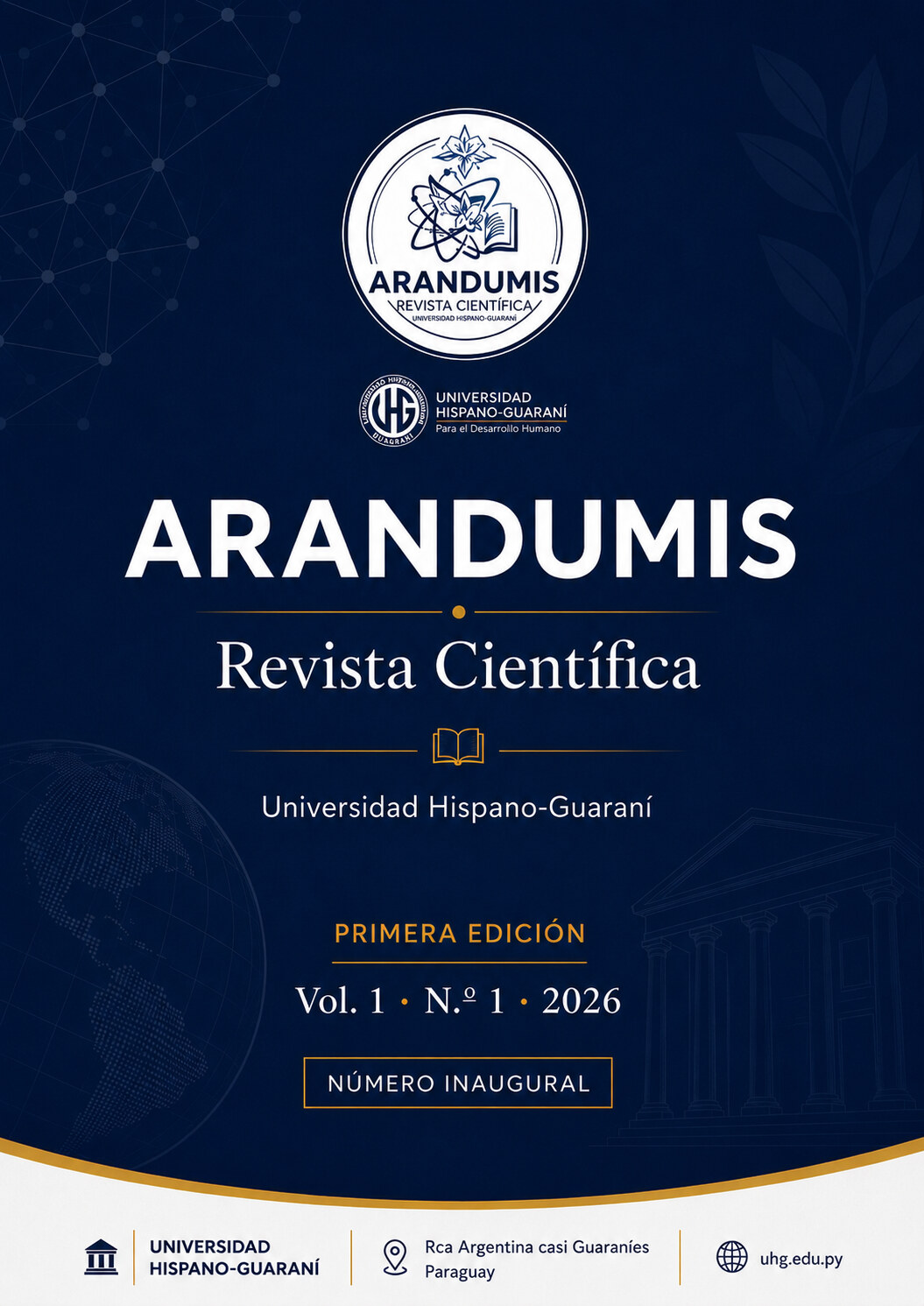Portada de ARANDUMIS, Revista Científica de la Universidad Hispano-Guaraní, Vol. 1 N.º 1 (2026), número inaugural